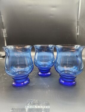 Vintage Libby Tulip Dusty Cobalt Blue Glass Tumblers - Set of 3